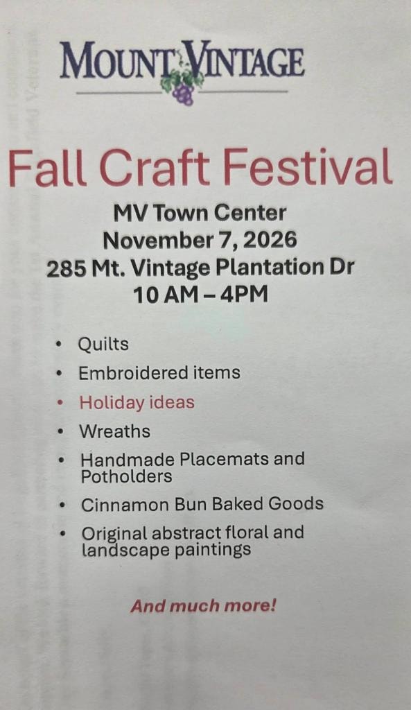 Mount Vintage Fall Craft Festival – November 7, 2026