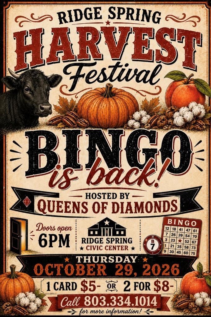 Ridge Spring Harvest Festival Bingo